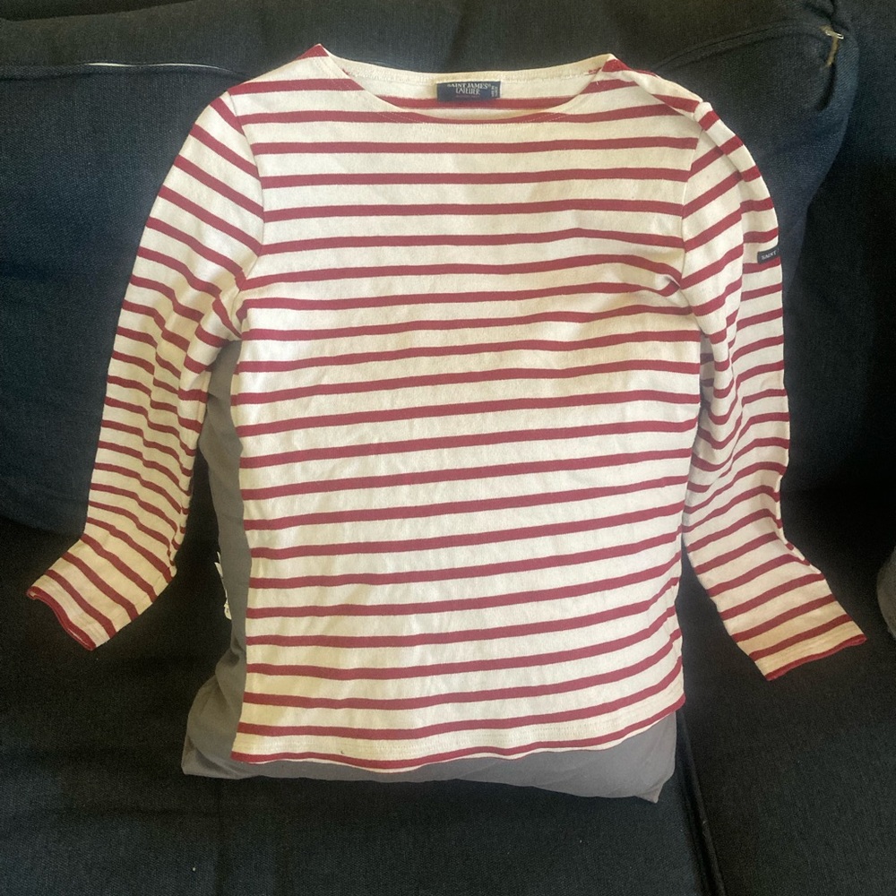 Saint James  Long Sleeve Red and White Striped Tee